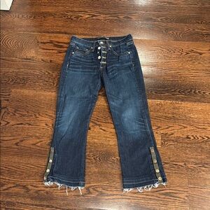 Veronica Beard Dark Blue Button-Front Cropped Jeans